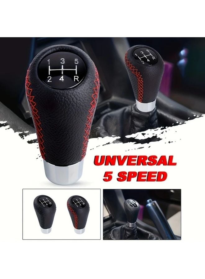 Universal 5 Speed Manual Gear Shift Knob Black Red Line Fabric Material Car Interior Accessory - Image 1